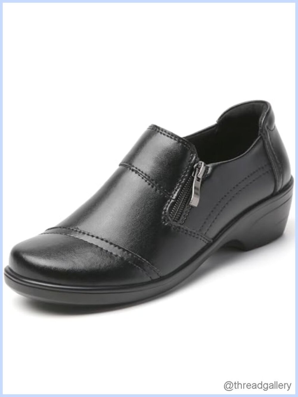 Orthopedic Memory Foam Leather Loafers - Block Heel Zip Comfort Work Shoes
